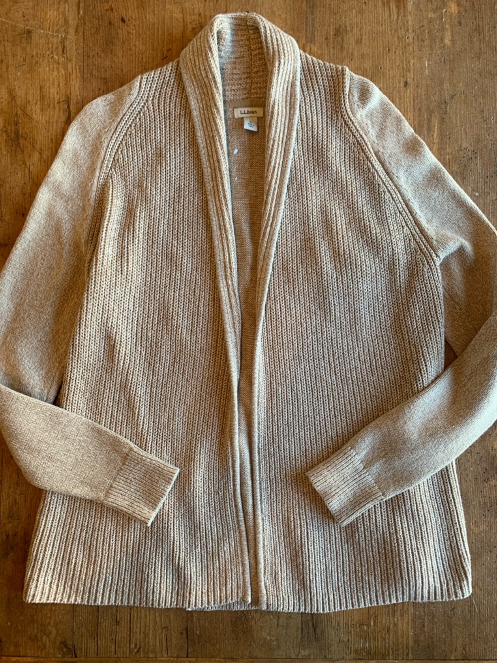 L.L. Bean Open Shawl-Collar Cardigan in Light Beige
